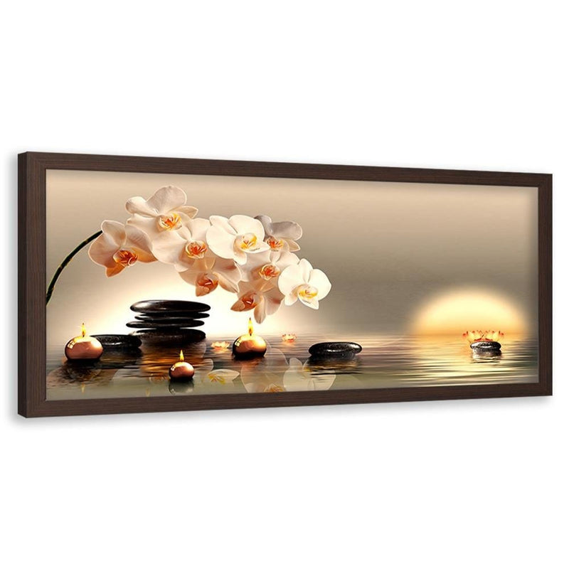 Picture in brown frame PANORAMA, Candles And Stones Zen  Home Trends