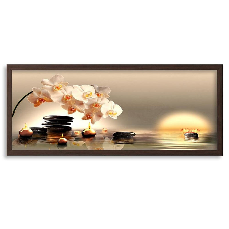 Picture in brown frame PANORAMA, Candles And Stones Zen  Home Trends