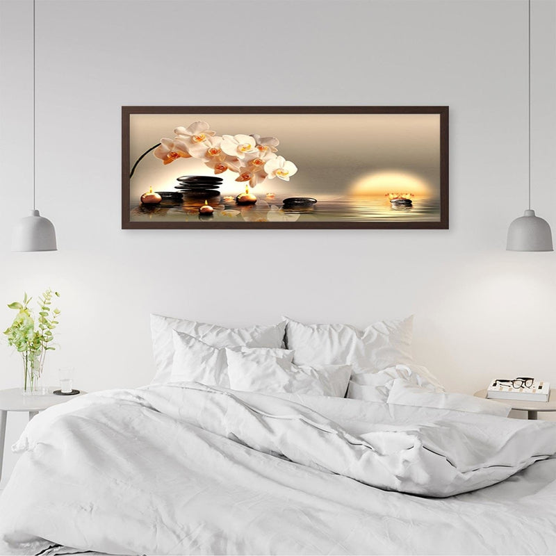 Picture in brown frame PANORAMA, Candles And Stones Zen  Home Trends
