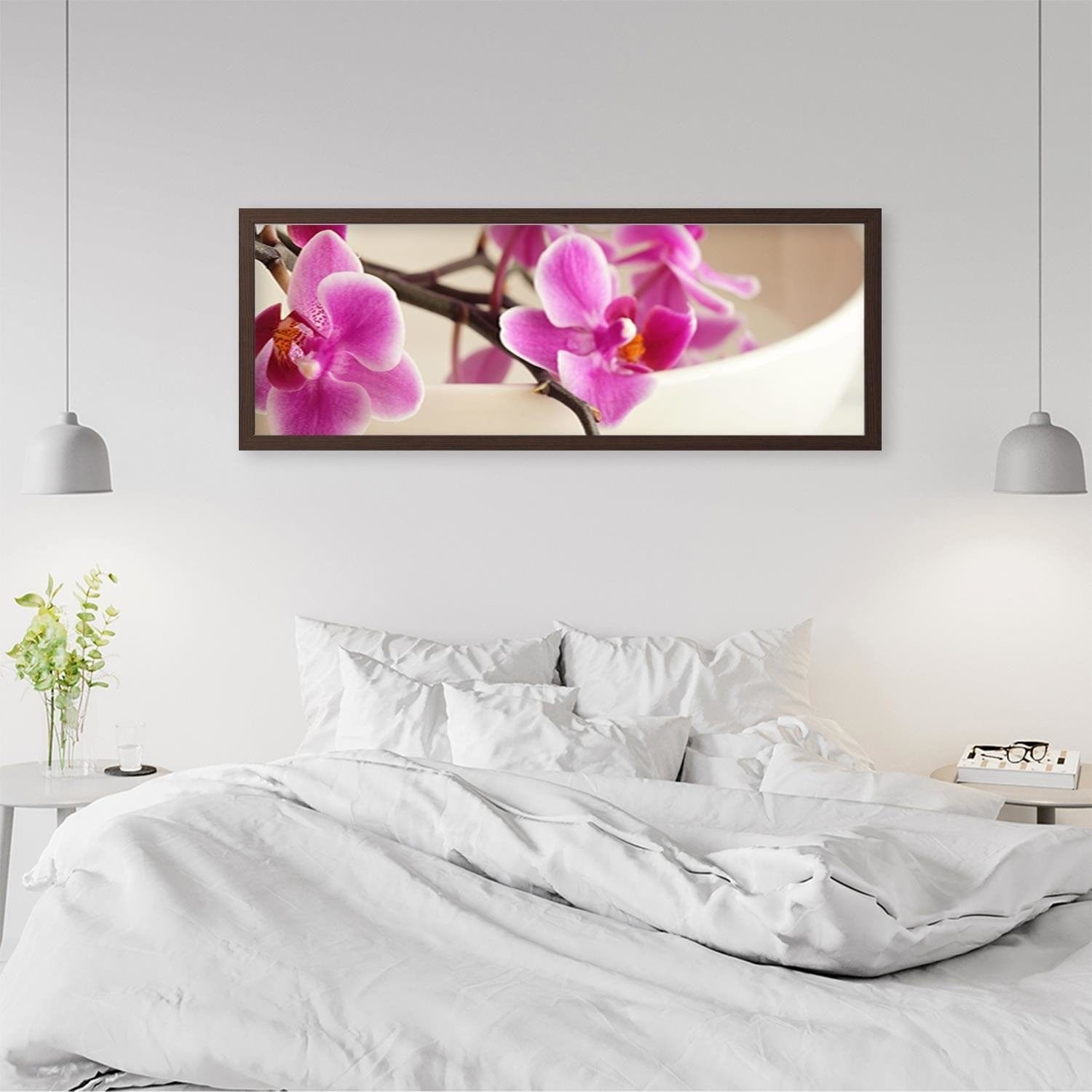 Picture in brown frame PANORAMA, Pink Orchid  Home Trends