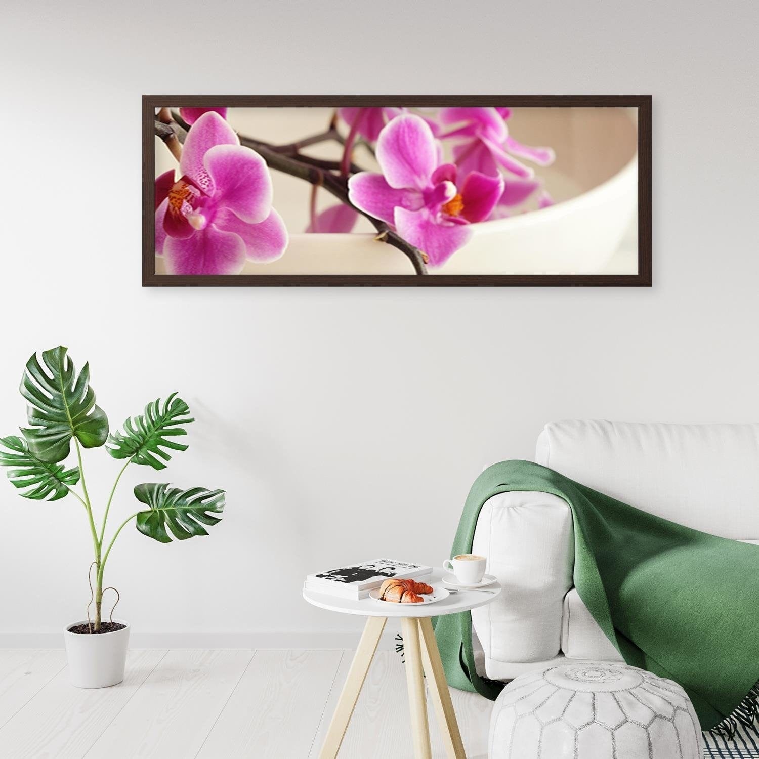 Picture in brown frame PANORAMA, Pink Orchid  Home Trends