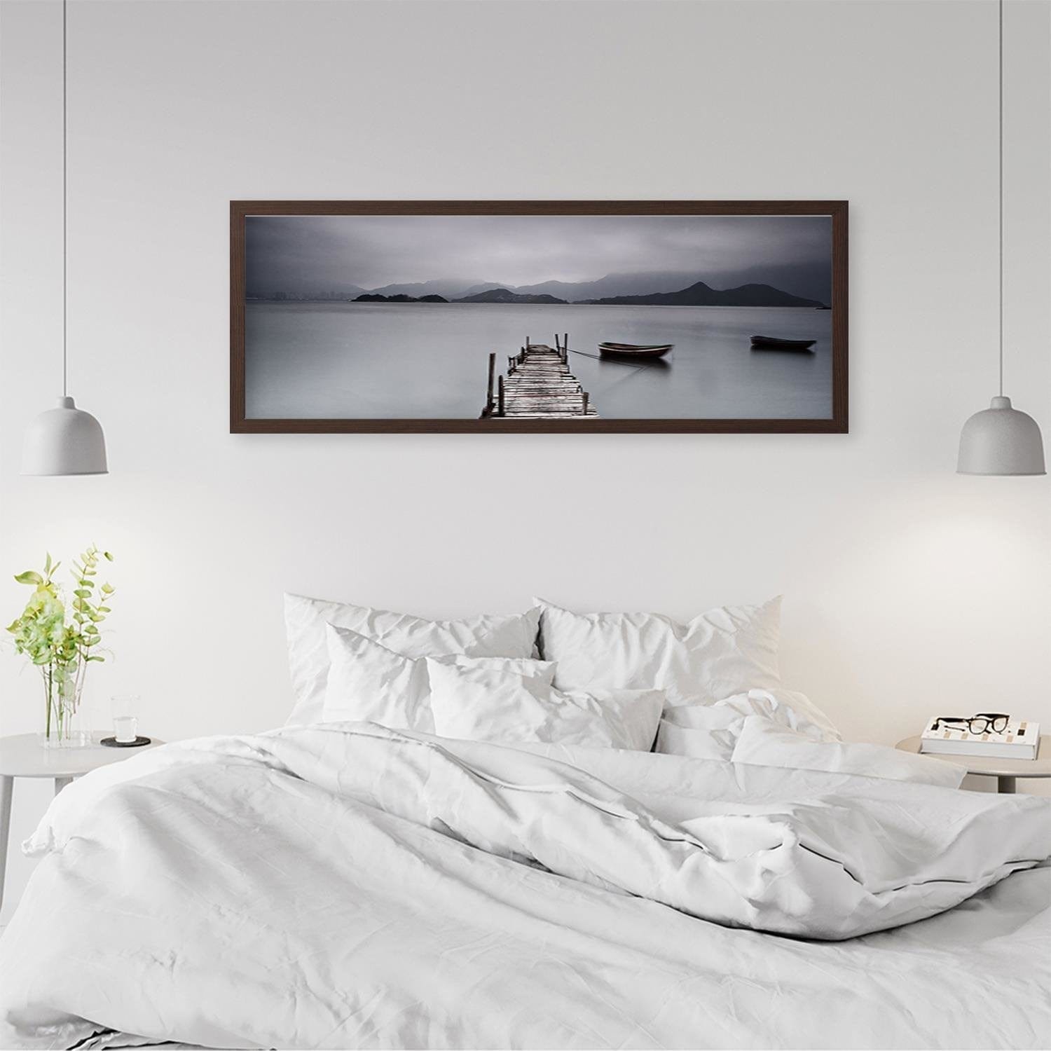 Picture in brown frame PANORAMA, Sleepeng Lake  Home Trends