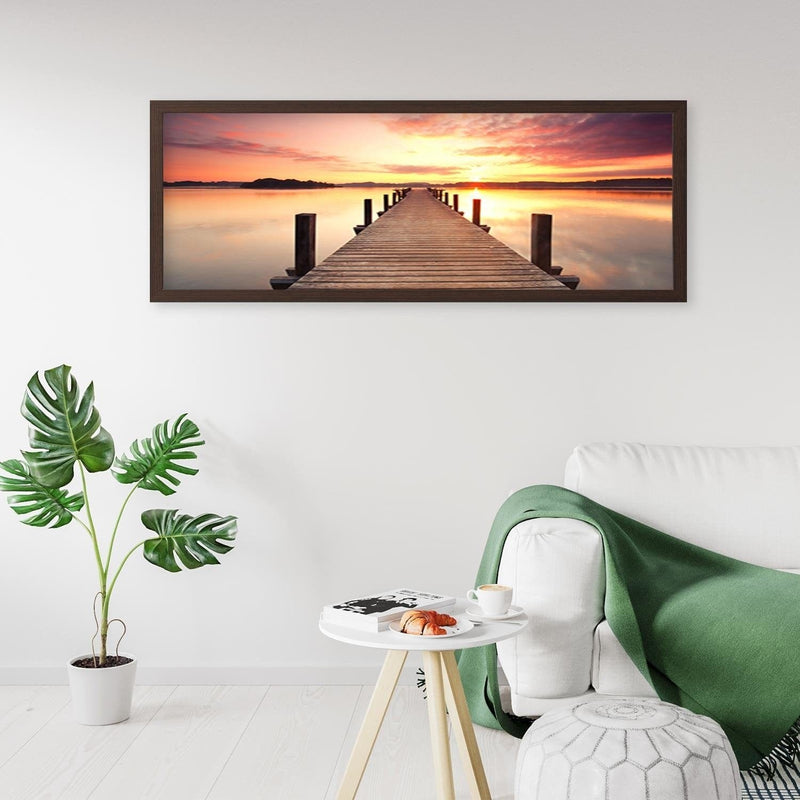 Picture in brown frame PANORAMA, Sunset Over The Bridge  Home Trends