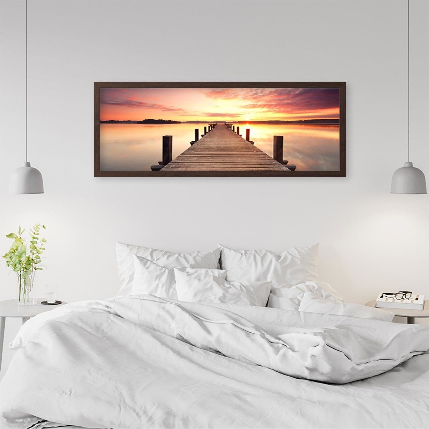 Picture in brown frame PANORAMA, Sunset Over The Bridge  Home Trends