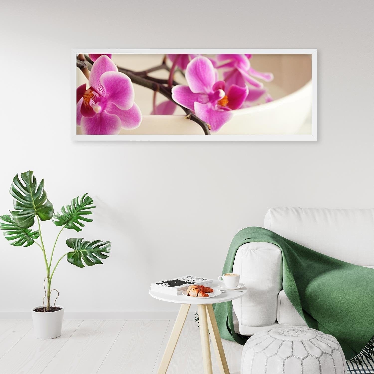 Picture in white frame PANORAMA, Pink Orchid  Home Trends