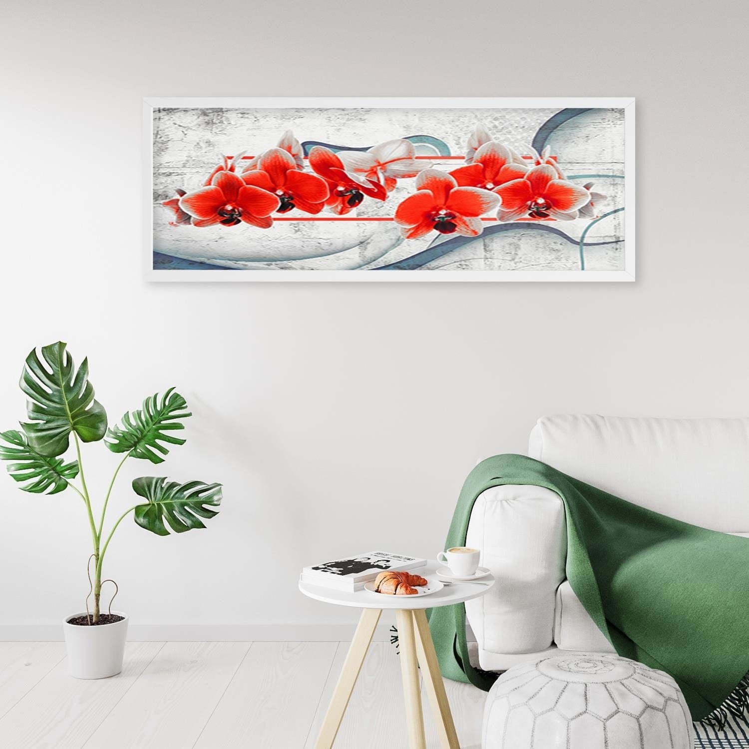 Picture in white frame PANORAMA, Red Orchid  Home Trends