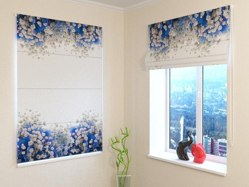 Romiešu žalūzijas Blue Hydrangeas BLACKOUT / 40 / 50 E-interjers.lv