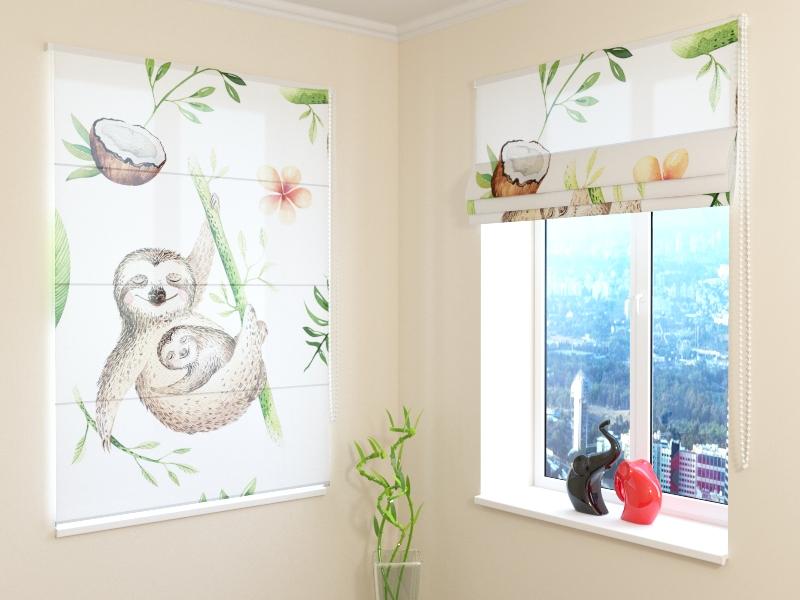 Romiešu žalūzijas Watercolor Cute Sloths SCREEN / 40 / 50 E-interjers.lv