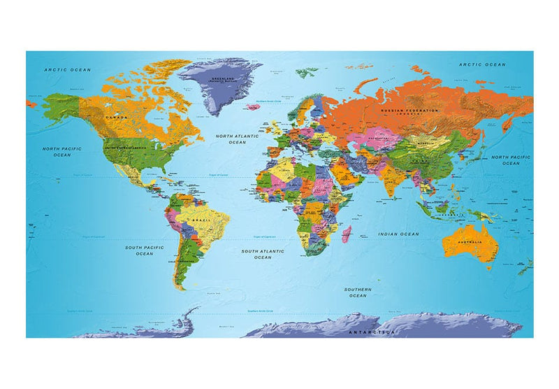 XXL Fototapetes - Pasaules karte_ Krāsainā ģeogrāfija II 500x280 E-interjers.lv