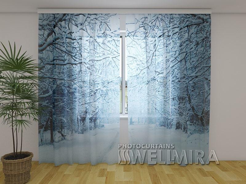 Ziemassvētku aizkari - Sniega vakars 180 x 140 cm (2X 90x140 cm) / Сaurspīdīgs šifons E-interjers.lv