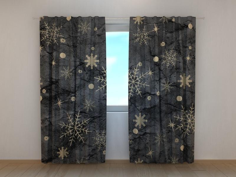 Ziemassvētku aizkari - Zelta sniega pārslas 180 x 140 cm (2X 90x140 cm) / SCREEN E-interjers.lv