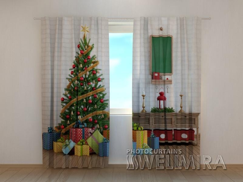 Ziemassvētku aizkari - Ziemassvētku eglīte ar dāvanām 180 x 140 cm (2X 90x140 cm) / SCREEN E-interjers.lv