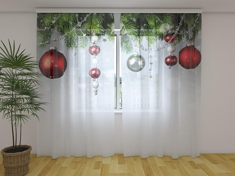 Ziemassvētku aizkari - Ziemassvētku rotājumi 180 x 140 cm (2X 90x140 cm) / Сaurspīdīgs šifons E-interjers.lv