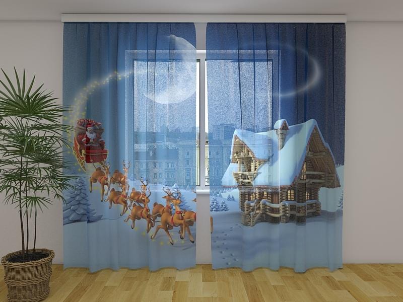 Ziemassvētku aizkari - Ziemassvētku stāsts 180 x 140 cm (2X 90x140 cm) / Сaurspīdīgs šifons E-interjers.lv