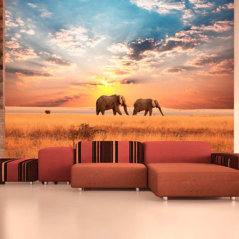 Fototapetes - Āfrikas savannas ziloņi