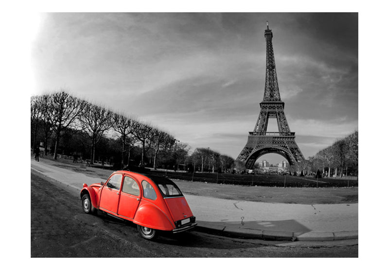 Fototapetes - Eifeļa tornis un sarkana automašīna