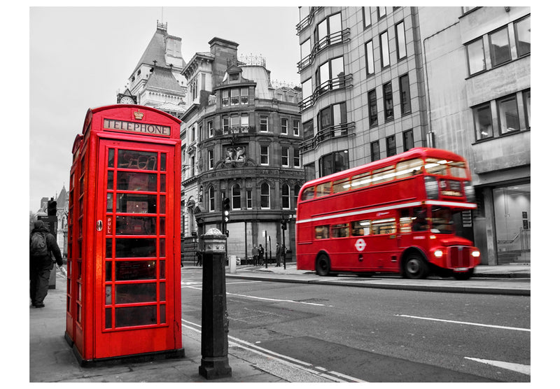 Fototapetes - Sarkanais autobuss un telefona kaste Londonā