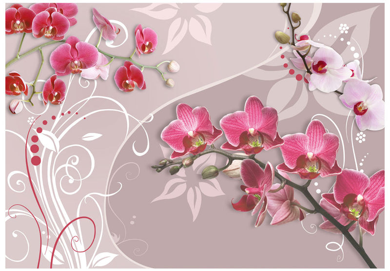 Fototapetes ar ziediem - Rozā orhideju lidojums