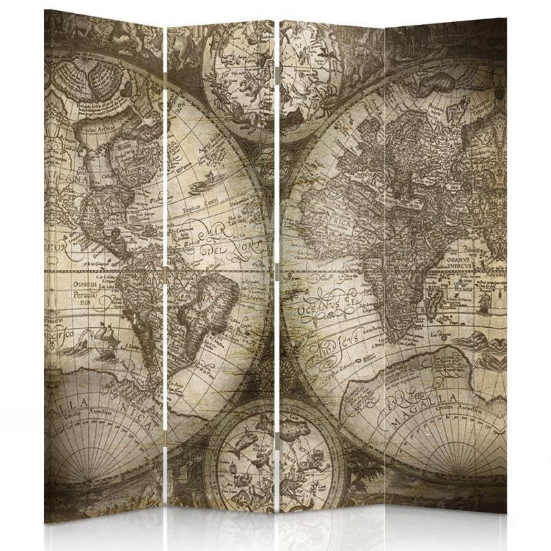 Aizslietnis, 4 paneļi, Divpusējs, 360° rotējošas eņģes, Kanva, Ancient World Map 