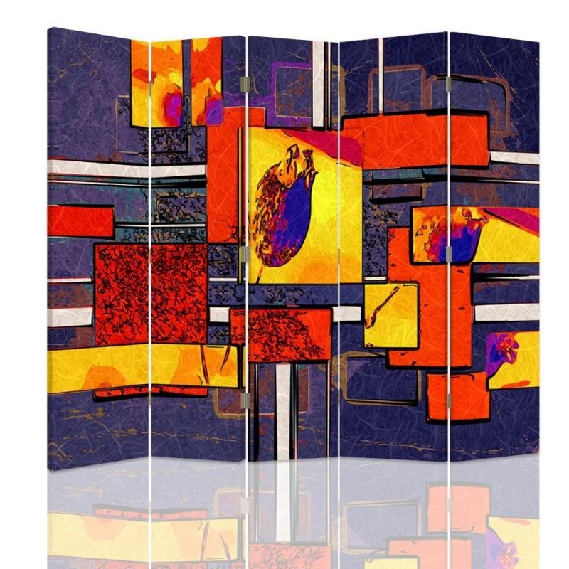 Aizslietnis, 5 paneļi, Divpusējs, 360 ° rotējošas eņģes, kanva, Abstract Geometrical 1 