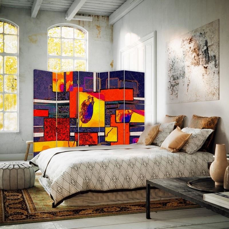 Aizslietnis, 5 paneļi, Divpusējs, 360 ° rotējošas eņģes, kanva, Abstract Geometrical 1 