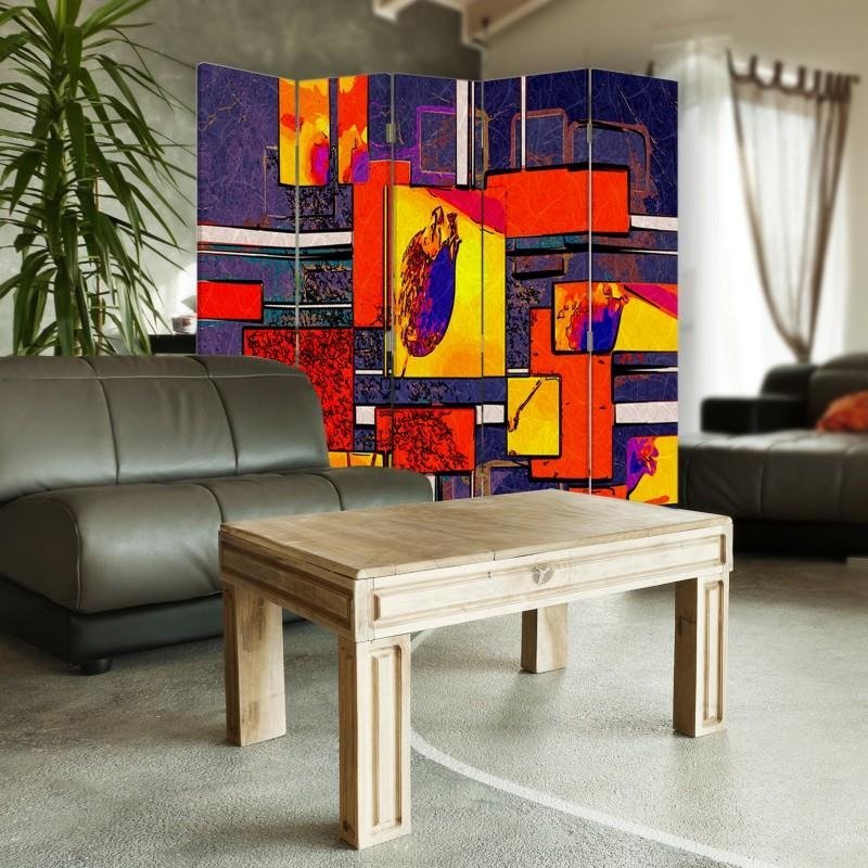 Aizslietnis, 5 paneļi, Divpusējs, 360 ° rotējošas eņģes, kanva, Abstract Geometrical 1 