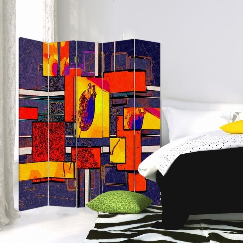 Aizslietnis, 5 paneļi, Divpusējs, 360 ° rotējošas eņģes, kanva, Abstract Geometrical 1 
