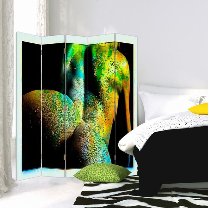 Aizslietnis, 5 paneļi, Divpusējs, 360 ° rotējošas eņģes, kanva, Abstract Act 
