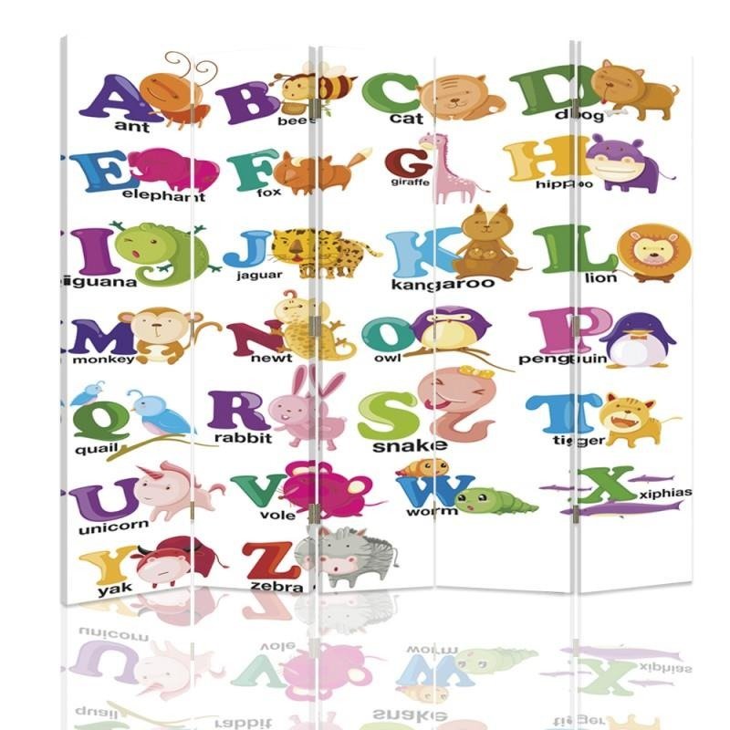 Aizslietnis, 5 paneļi, Divpusējs, 360 ° rotējošas eņģes, kanva, Alphabet Zoo With 