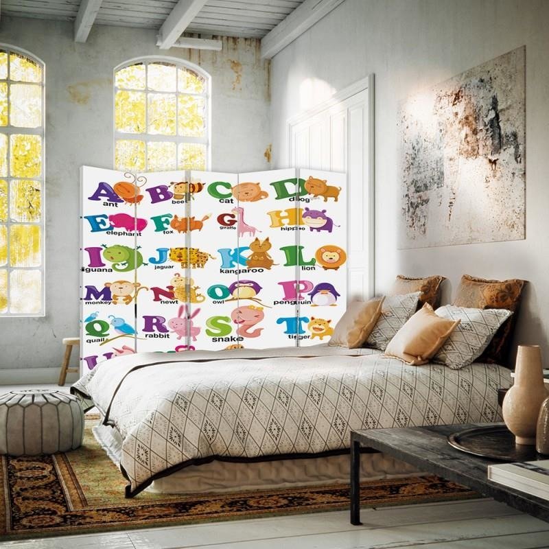 Aizslietnis, 5 paneļi, Divpusējs, 360 ° rotējošas eņģes, kanva, Alphabet Zoo With 