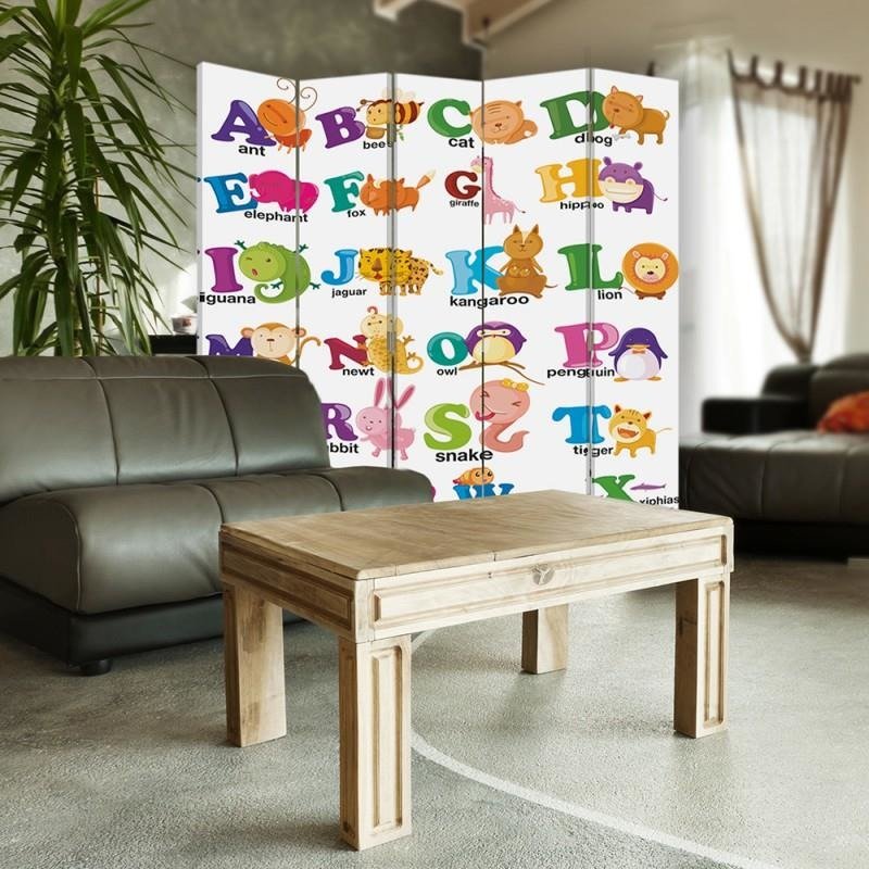 Aizslietnis, 5 paneļi, Divpusējs, 360 ° rotējošas eņģes, kanva, Alphabet Zoo With 