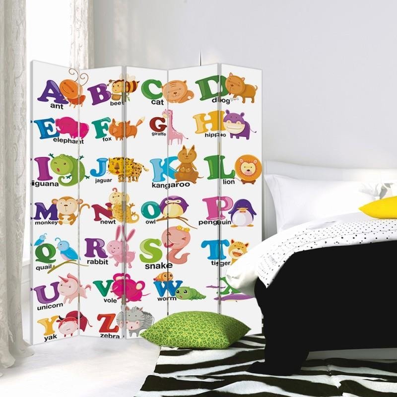 Aizslietnis, 5 paneļi, Divpusējs, 360 ° rotējošas eņģes, kanva, Alphabet Zoo With 