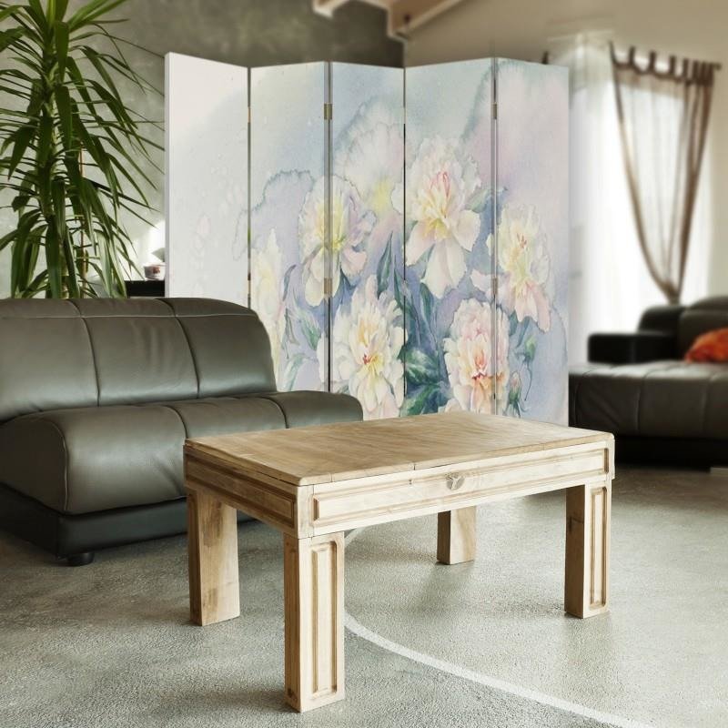 Aizslietnis, 5 paneļi, Divpusējs, 360 ° rotējošas eņģes, kanva, White Flowers 3 