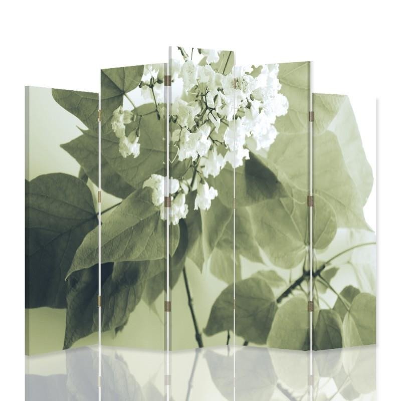 Decorative Aizslietnis, 5 paneļi, Divpusējs, 360 ° rotējošas eņģes, kanva, White Flower 