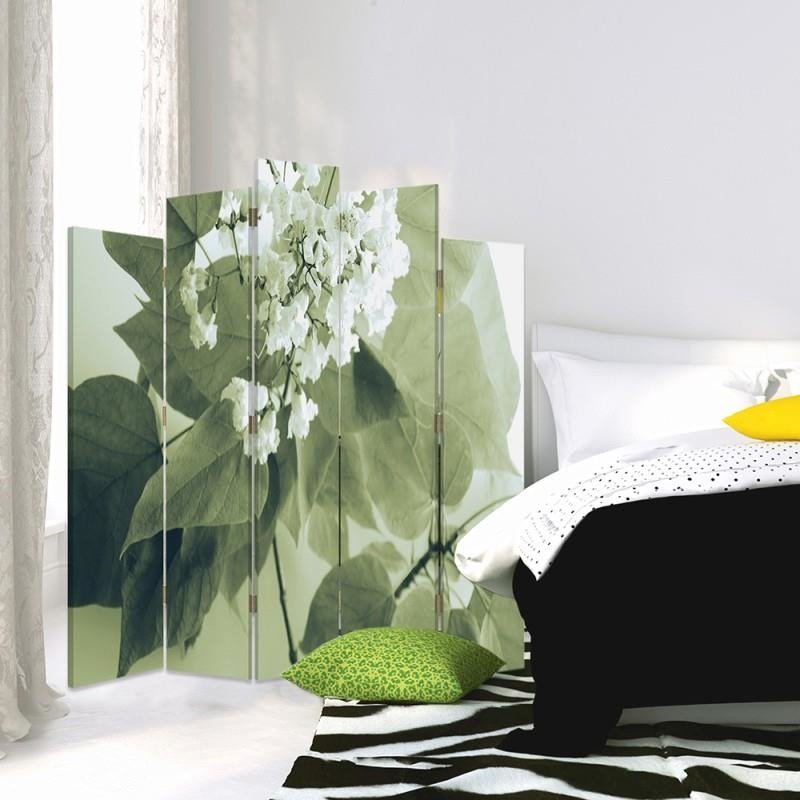 Decorative Aizslietnis, 5 paneļi, Divpusējs, 360 ° rotējošas eņģes, kanva, White Flower 