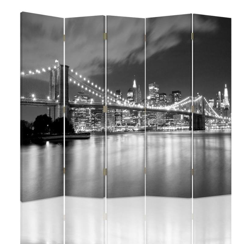 Aizslietnis, 5 paneļi, Divpusējs, 360 ° rotējošas eņģes, kanva, Brooklyn Bridge At Night 