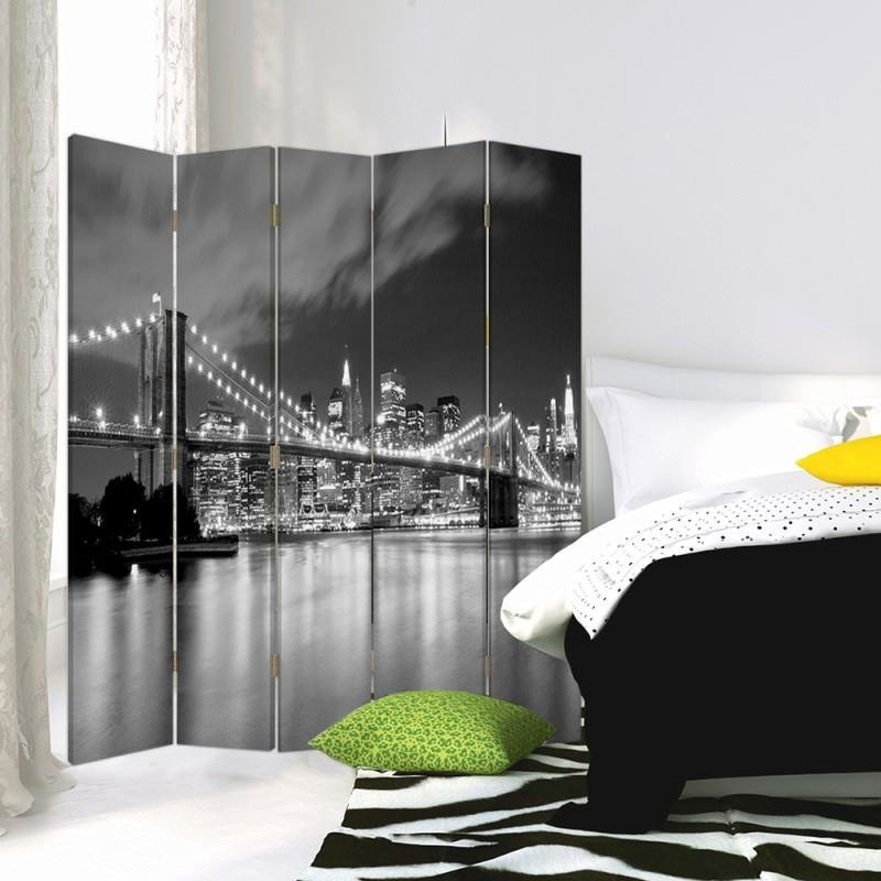 Aizslietnis, 5 paneļi, Divpusējs, 360 ° rotējošas eņģes, kanva, Brooklyn Bridge At Night 