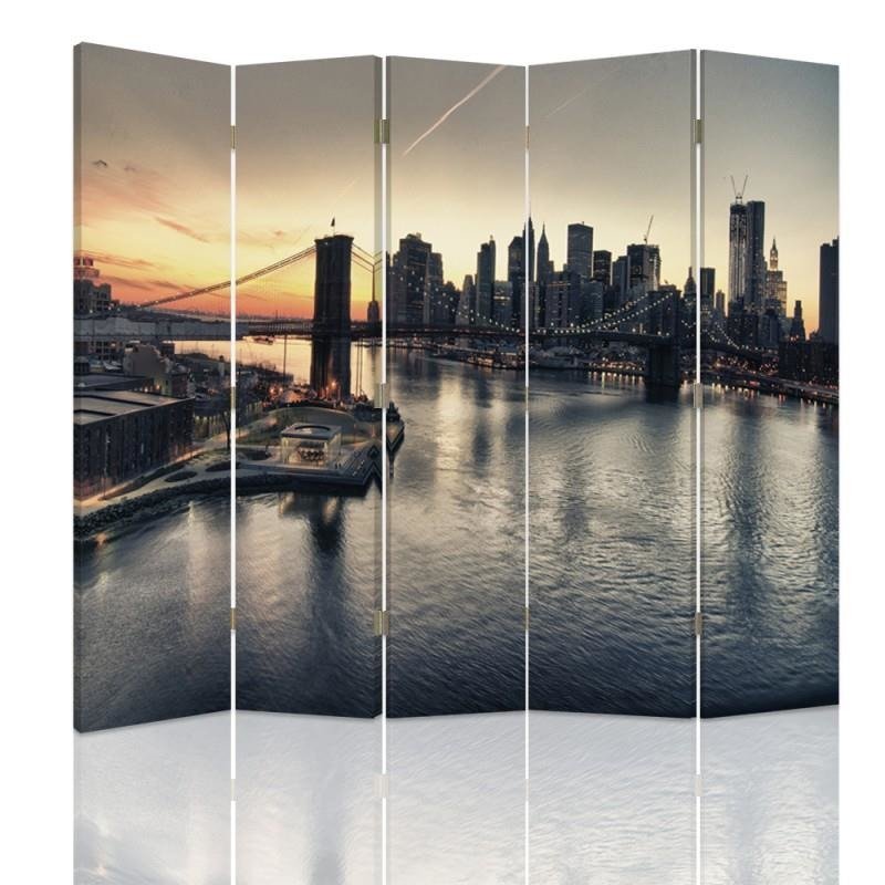 Aizslietnis, 5 paneļi, Divpusējs, 360 ° rotējošas eņģes, kanva, Brooklyn Bridge In New York City 