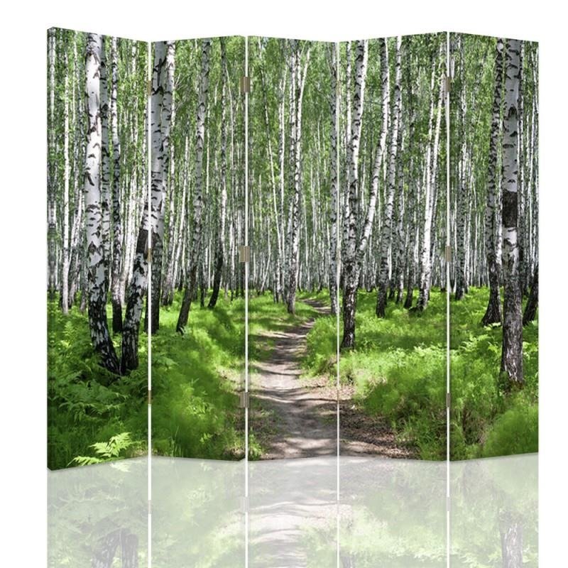 Aizslietnis, 5 paneļi, Divpusējs, 360 ° rotējošas eņģes, kanva, Birch Forest 2 