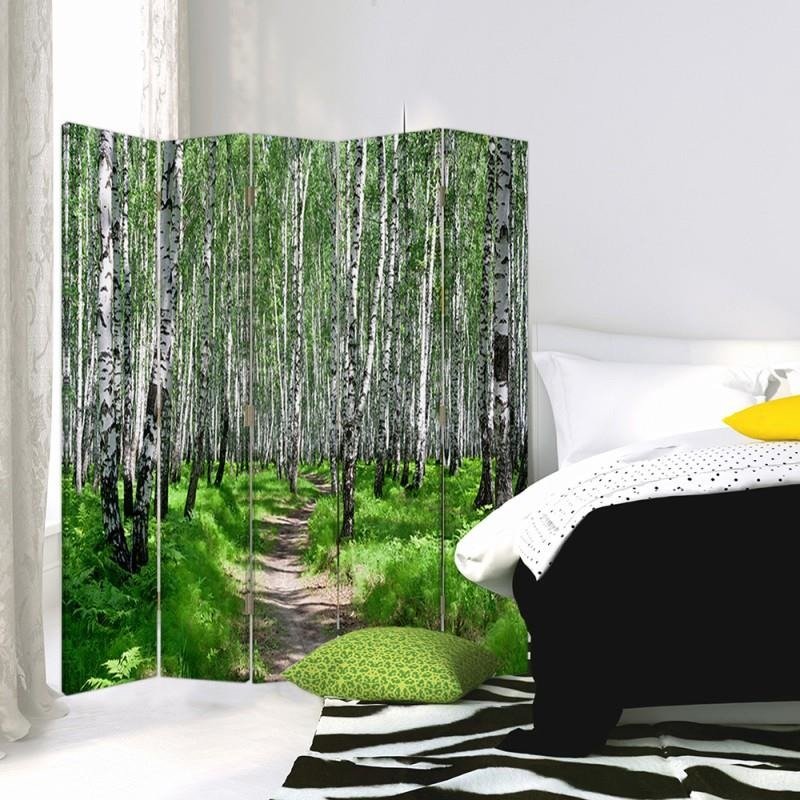 Aizslietnis, 5 paneļi, Divpusējs, 360 ° rotējošas eņģes, kanva, Birch Forest 2 