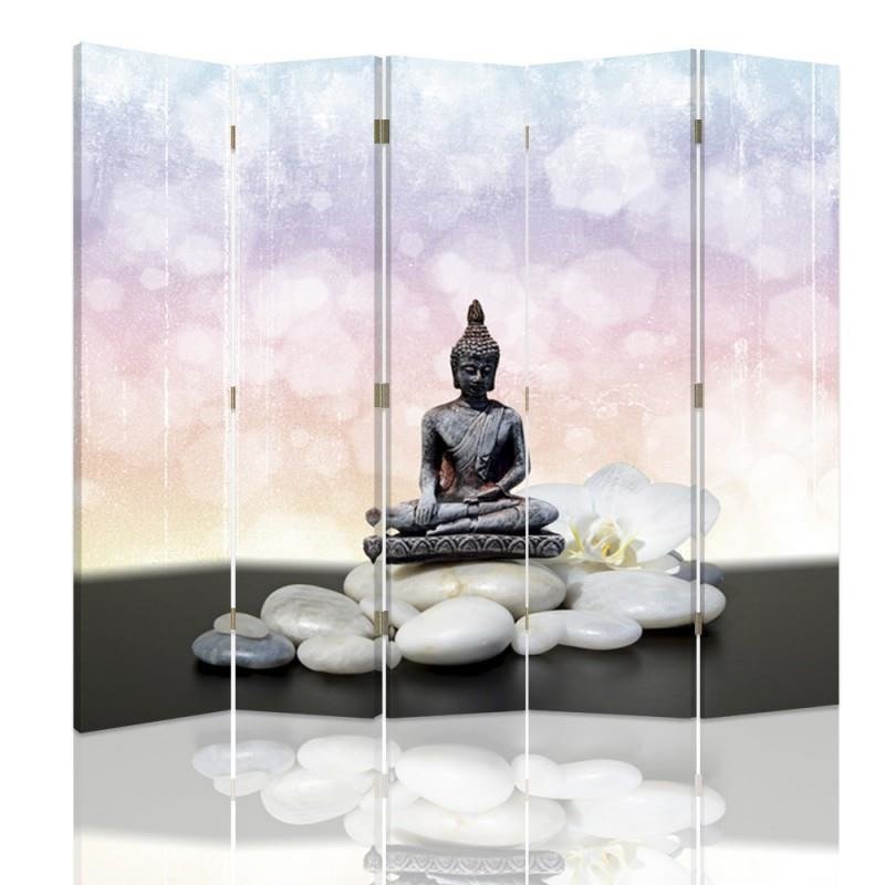 Aizslietnis, 5 paneļi, Divpusējs, 360 ° rotējošas eņģes, kanva, Buddha 5 