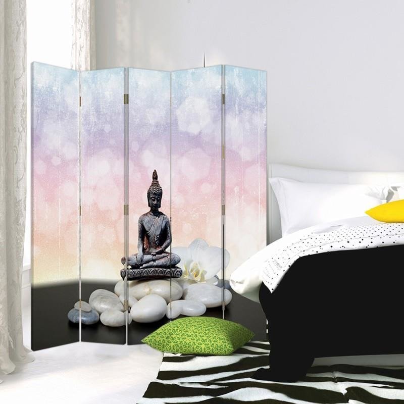 Aizslietnis, 5 paneļi, Divpusējs, 360 ° rotējošas eņģes, kanva, Buddha 5 