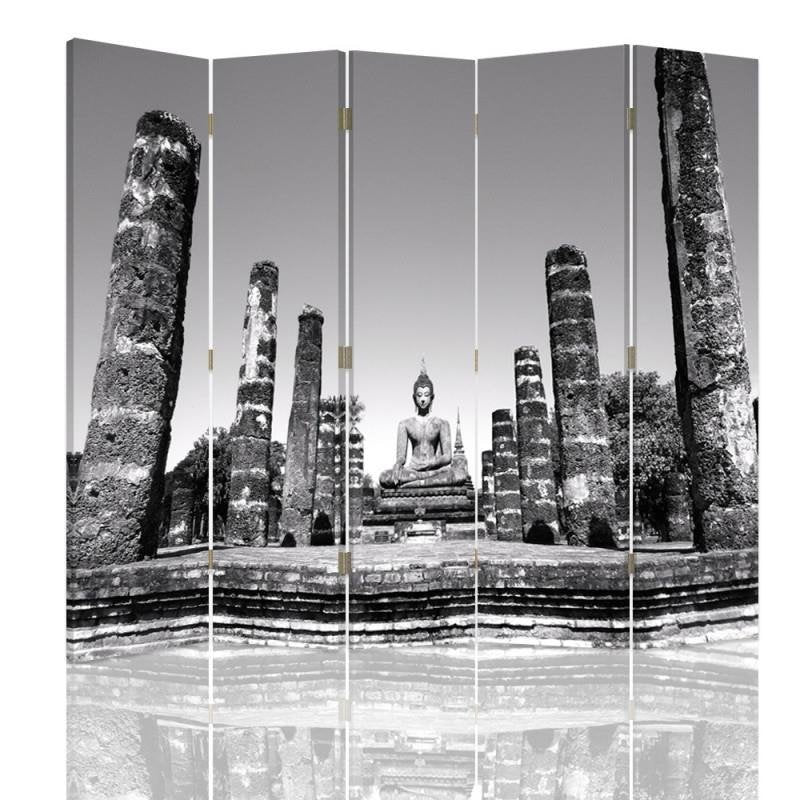 Aizslietnis, 5 paneļi, Divpusējs, 360 ° rotējošas eņģes, kanva, Shakyamuni 