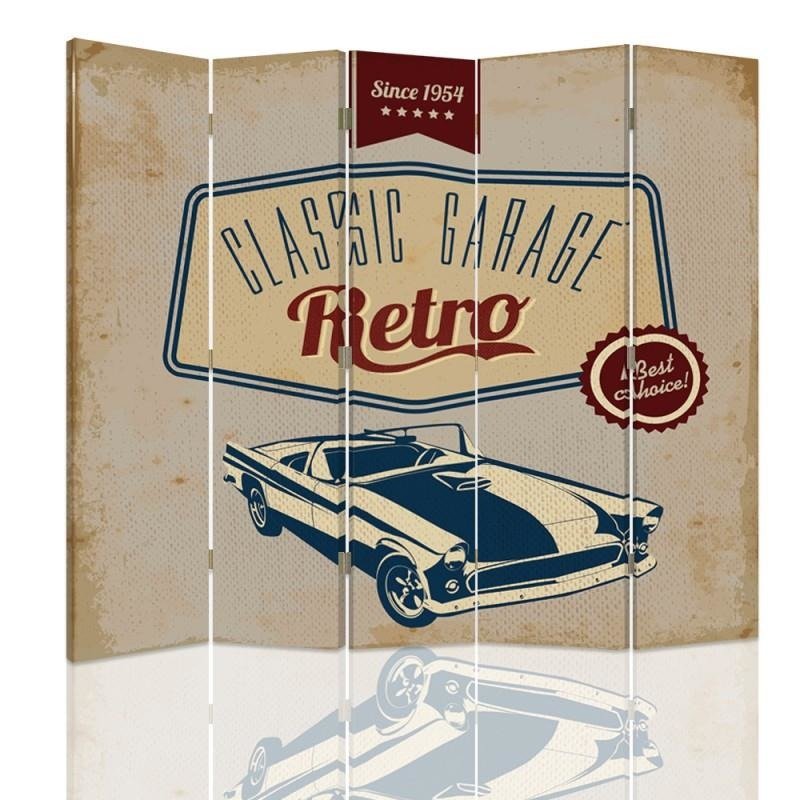 Aizslietnis, 5 paneļi, Divpusējs, 360 ° rotējošas eņģes, kanva, Classic Retro Garage 