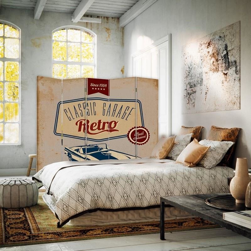 Aizslietnis, 5 paneļi, Divpusējs, 360 ° rotējošas eņģes, kanva, Classic Retro Garage 
