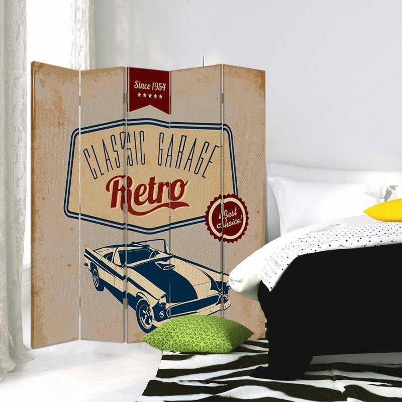 Aizslietnis, 5 paneļi, Divpusējs, 360 ° rotējošas eņģes, kanva, Classic Retro Garage 