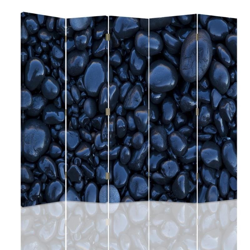 Aizslietnis, 5 paneļi, Divpusējs, 360 ° rotējošas eņģes, kanva, Black Stones 