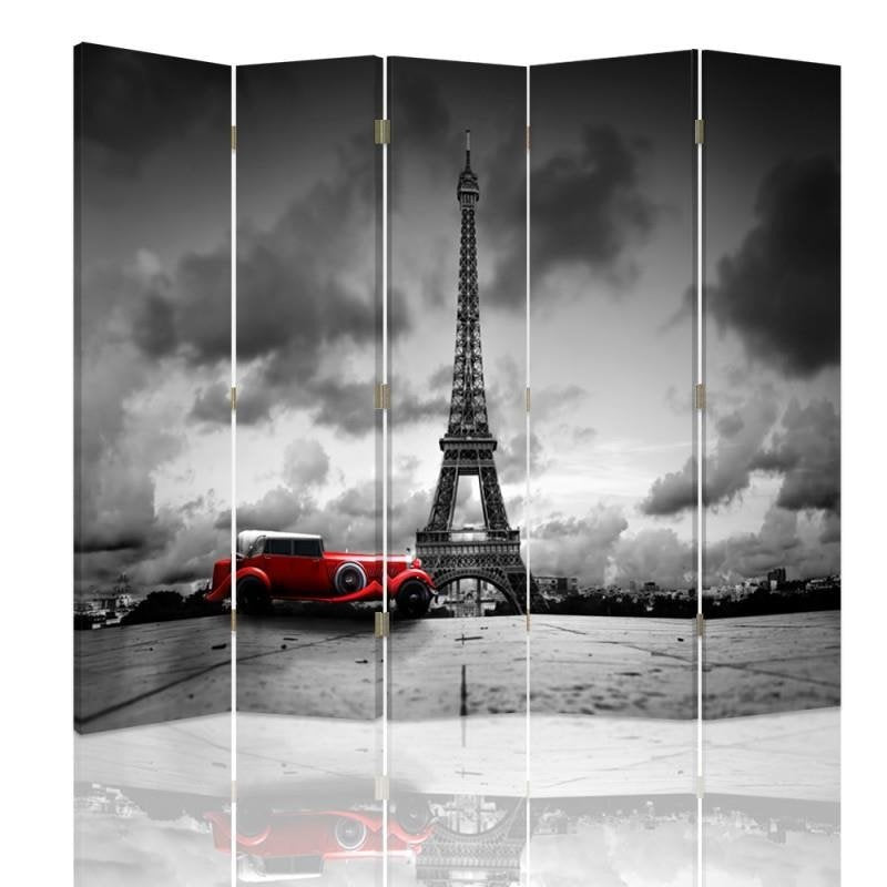 Aizslietnis, 5 paneļi, Divpusējs, 360 ° rotējošas eņģes, kanva, Red Car In Paris 
