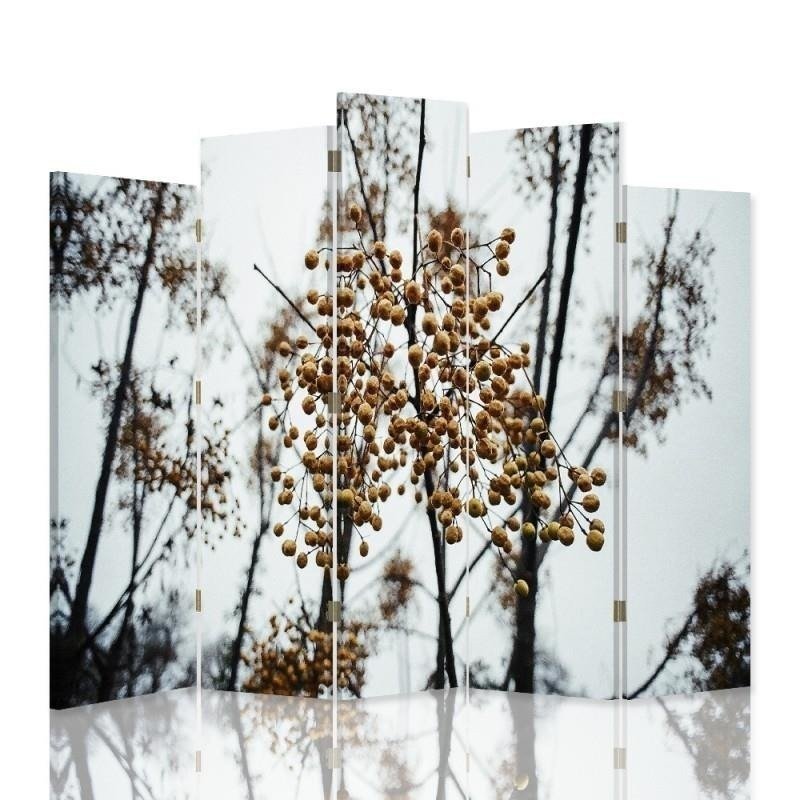 Decorative Aizslietnis, 5 paneļi, Divpusējs, 360 ° rotējošas eņģes, kanva, Fruit Trees 