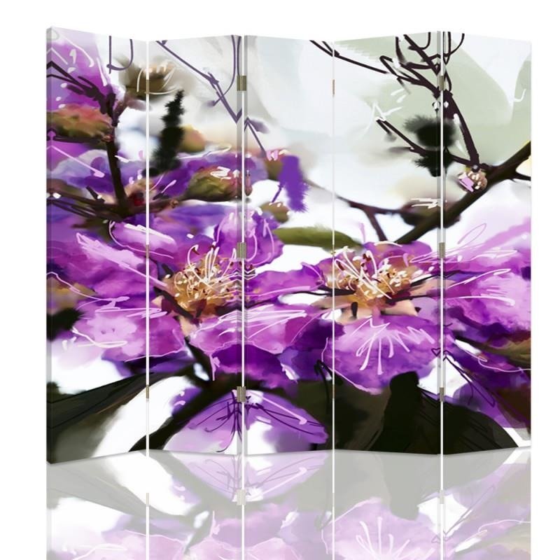 Aizslietnis, 5 paneļi, Divpusējs, 360 ° rotējošas eņģes, kanva, Purple Flower 2 